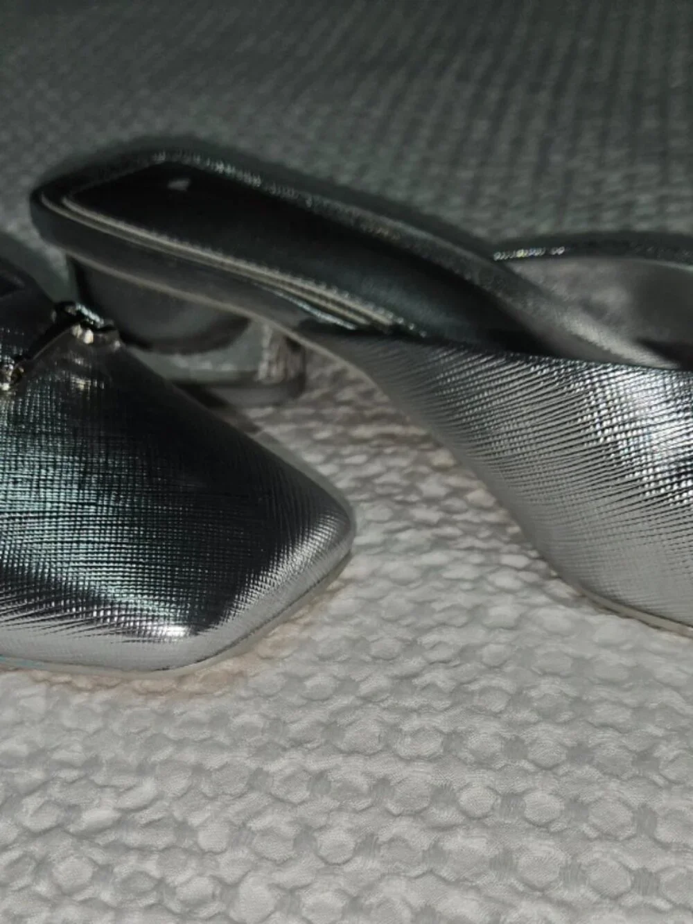 Sam Edelman Silver Metallic Square Toe Mule Heels Horsebit Block Heel Size 7 - Picture 3 of 10